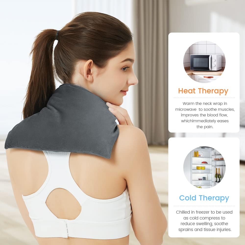 MORLIDEN Microwavable Heated Neck Wrap Warmer and Shoulder Weighted Heating Pad Microwave for Hot and Cold Compress - Purple