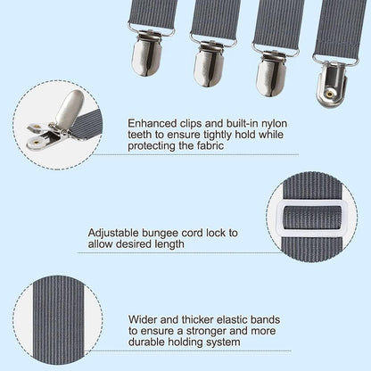 Sopito Sheet Straps, Adjustable Elastic Bed Sheet Holder, 4pcs White | Keep Sheet Firm & Tight, Non-Slip Strong Gripping Sheet Clips, Max Stretch 26.8'' for Crib to King Size Bed, Easy to Install