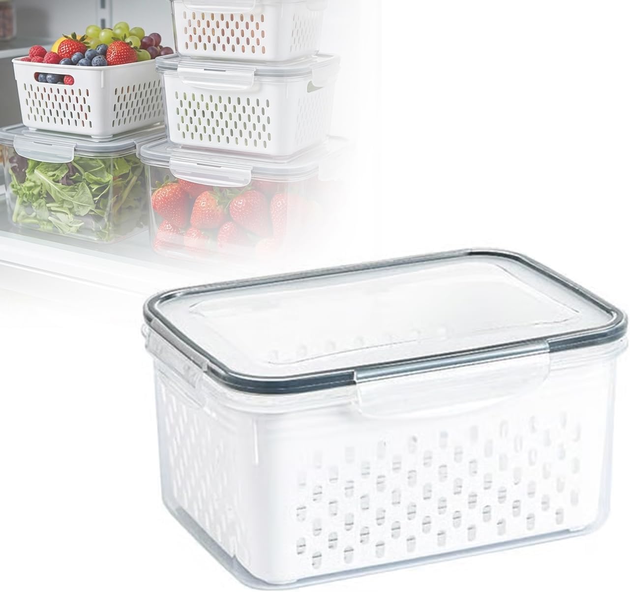 Food Storage Containers for Fridge with Removable Colander,Leakproof Food Storage Containers,Dishwasher Safe Produce Saver, Keep Berry Fruit Fresh Longer (850ml*1)