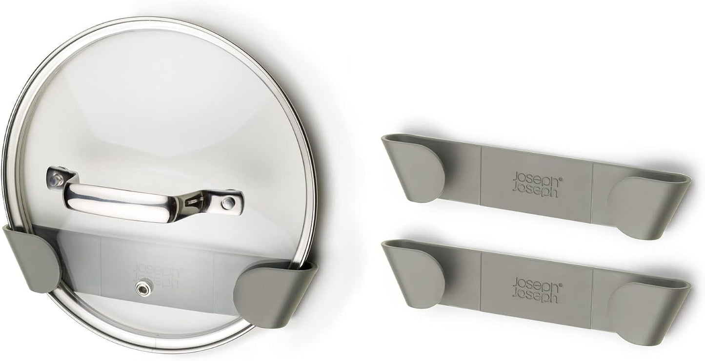 Joseph Joseph Duo - Set of 3 Pot and Pan Lid Holders, Self Adhesive Wall Mount Storage Organiser, Suitable for Lids Up to 24 cm, 3M VHB Tape Included, Grey