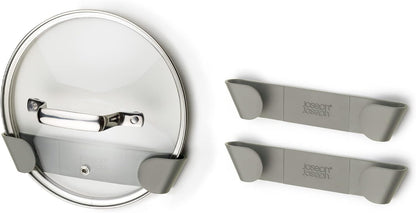 Joseph Joseph Duo - Set of 3 Pot and Pan Lid Holders, Self Adhesive Wall Mount Storage Organiser, Suitable for Lids Up to 24 cm, 3M VHB Tape Included, Grey