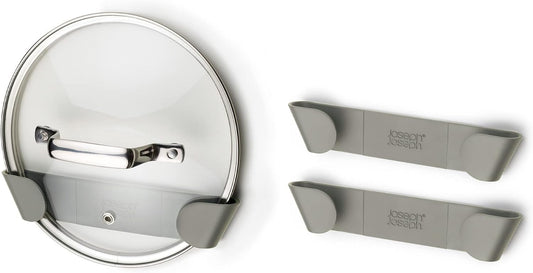Joseph Joseph Duo - Set of 3 Pot and Pan Lid Holders, Self Adhesive Wall Mount Storage Organiser, Suitable for Lids Up to 24 cm, 3M VHB Tape Included, Grey