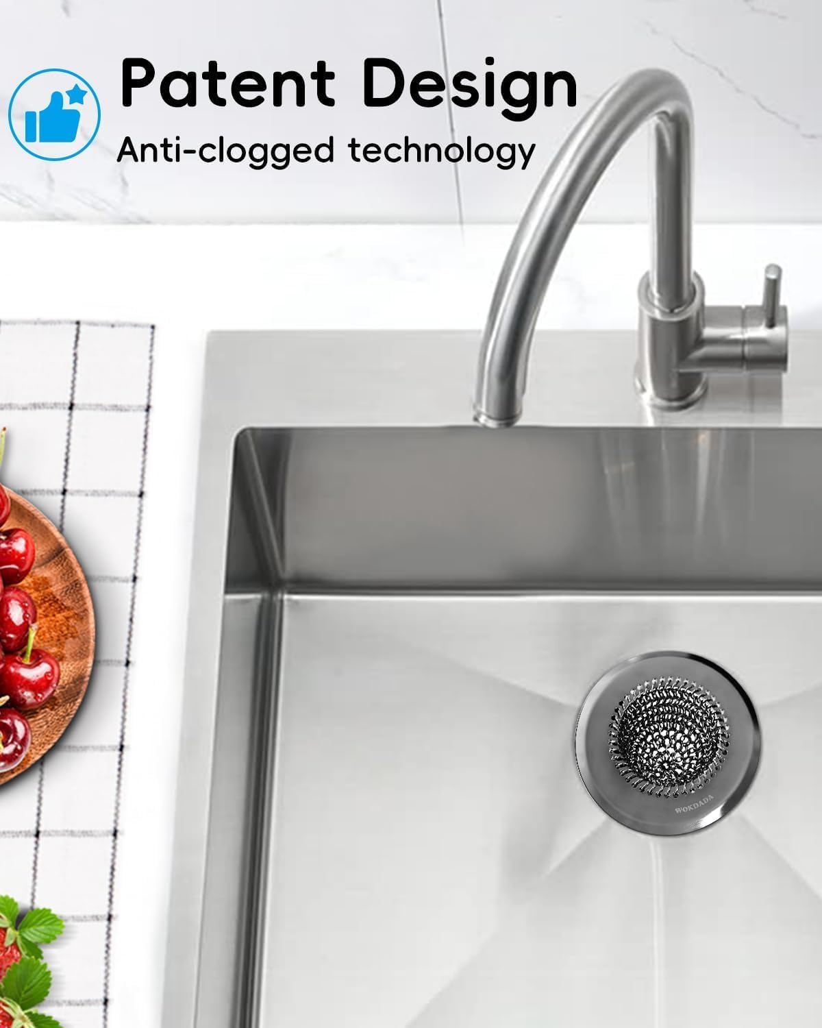 Upgraded Sink Drain Strainer, Patented Reversible Chain Mail Mesh | Anti-Slip Ring, Fast Drainage, Reversible Flip Clean, Rust-Proof, Universal 4.4-Inch, Large Capacity, Garbage Disposal Fit