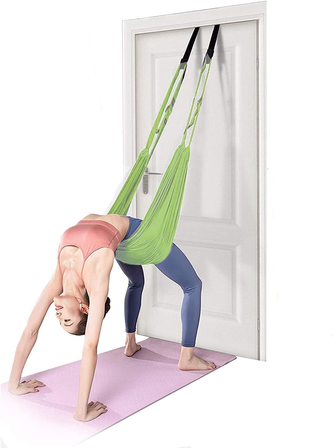 Yoga Stretching Strap, Adjustable Leg Stretcher Waist Back Stretch Band with Door Anchor, Flexibility Backbend Trainer for Aerial Yoga, Pilates, Ballet, Dance