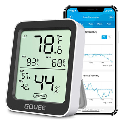 Govee Indoor Hygrometer Thermometer H5075 with Bluetooth App Control | Room Temperature Humidity Meter, 164ft Remote Monitor, Smart Alerts, 2 Years Data Storage Export, for Bedroom Wine Cellar
