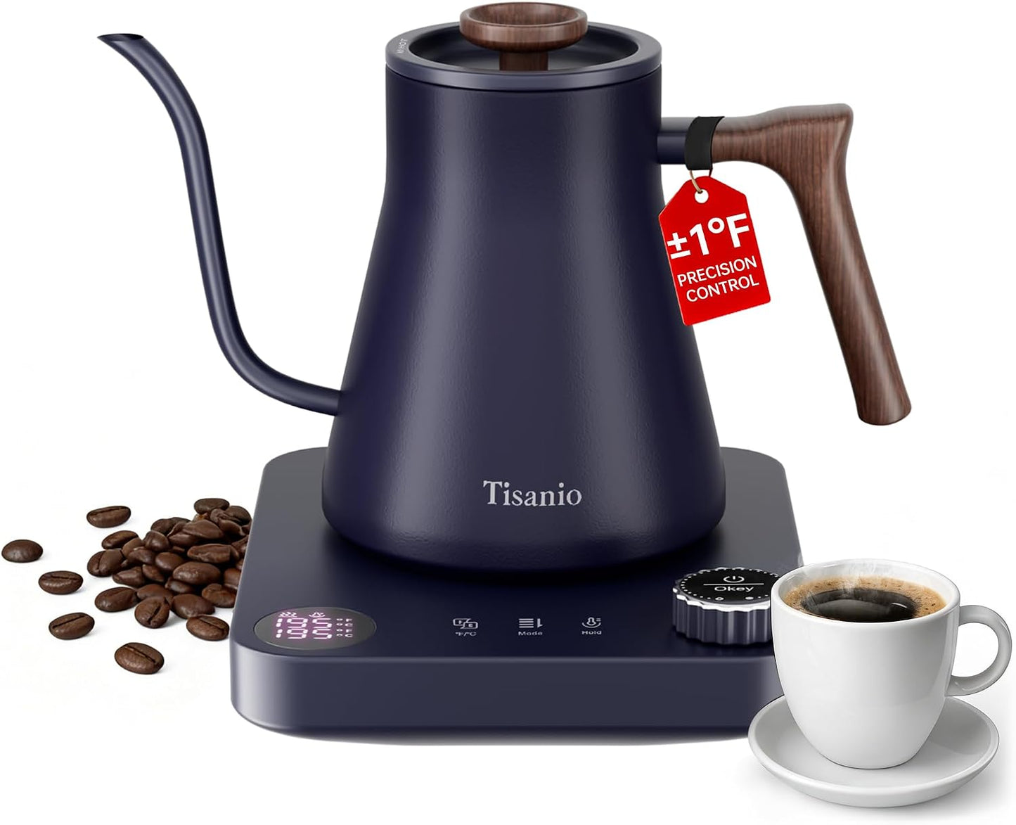 Gooseneck Electric Kettle with Temperature Control, 0.9L, Black | ±1°F Precision Pour Over Kettle, LCD Dual Display, Smart Two-Stage Heating, 2H Keep Warm, 304 Stainless Steel Interior