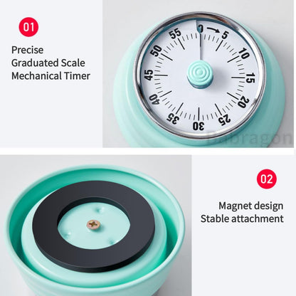 Visual Timer, 60-Minute Magnetic Mechanical Kitchen Timer Green | Stainless Steel Manual Countdown Timer with Loud Alarm for Cooking, Fitness, Office