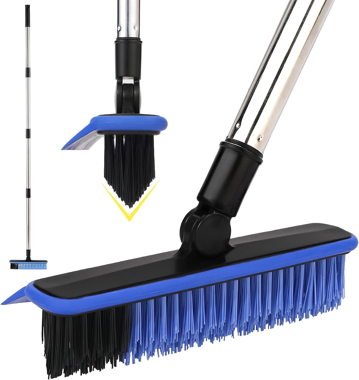 Grout Cleaner Brush with Long Handle, V-Shaped Floor Scrub Brush Swivel Grout Brush Stiff Bristle Floor Grout Scrubber for Bathroom, Tile Line, Crevice, Kitchen, Wall, Deck, Garage (Green)