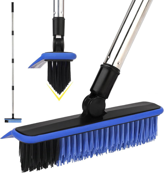Grout Cleaner Brush with Long Handle, V-Shaped Floor Scrub Brush Swivel Grout Brush Stiff Bristle Floor Grout Scrubber for Bathroom, Tile Line, Crevice, Kitchen, Wall, Deck, Garage (Green)