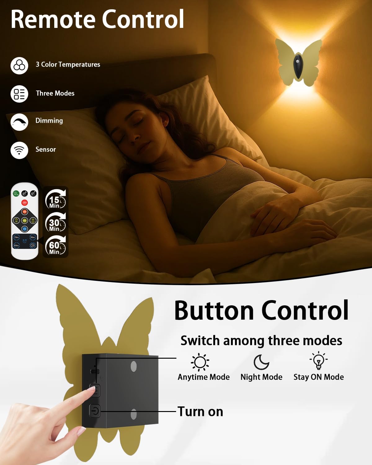 Eneru Motion Sensor Wall Sconce Set of 2, Rechargeable Wall Lights, Indoor