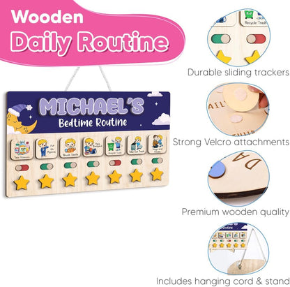 Wooden Chore Chart for Kids, Wooden Daily Routine Chart for Kids, Visual Schedule for Kids, Chore Reward Chart, Bedtime Morning Routine Chart for Toddlers