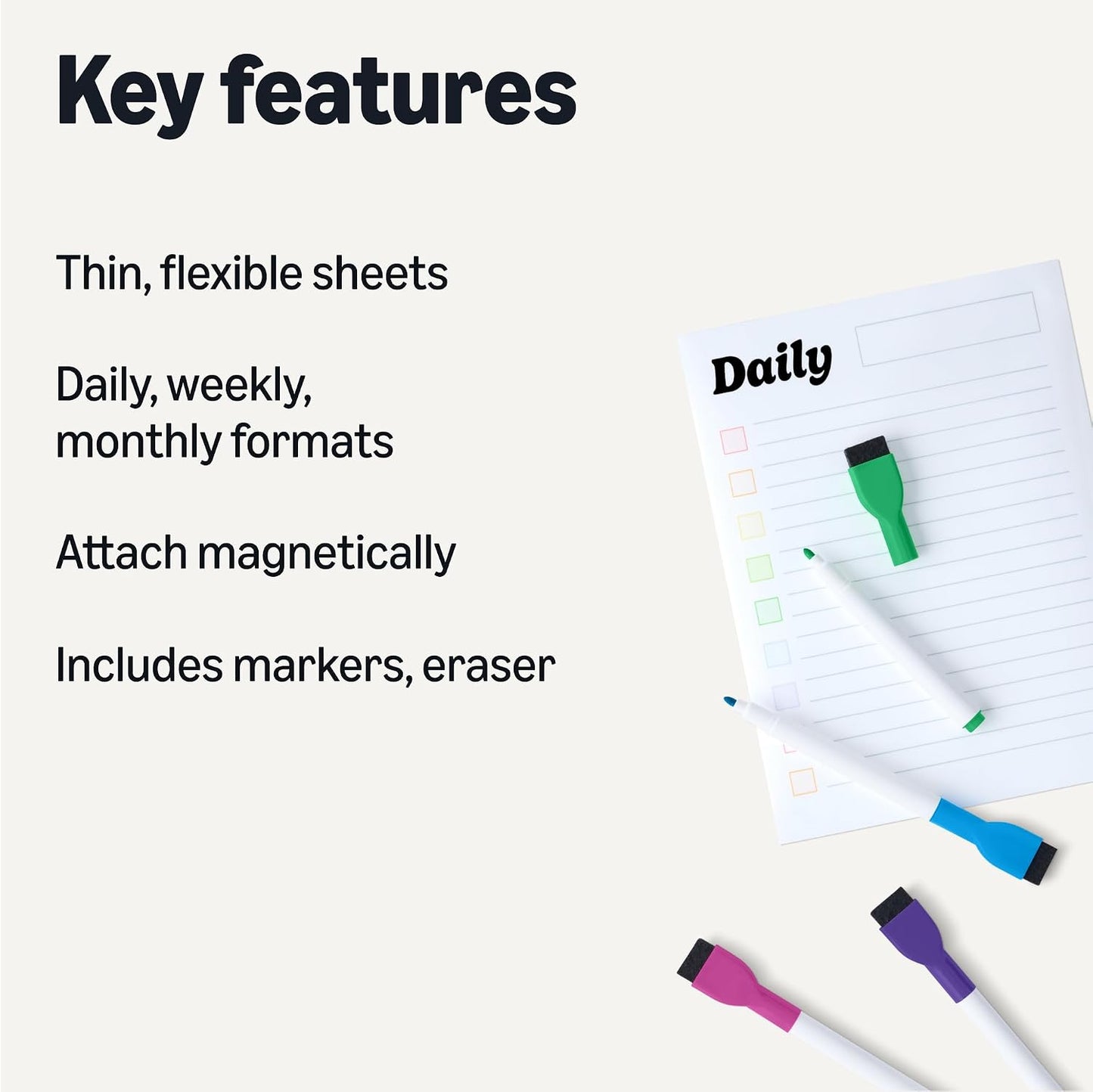 Amazon Basics Magnetic Dry Erase Whiteboard Calendar for Fridge, Easy to Clean, Schedule Organizer, 12" x 17", Includes 4 Markers and Eraser