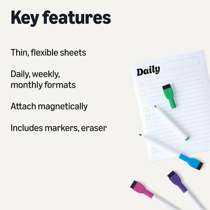 Amazon Basics Magnetic Dry Erase Whiteboard Calendar for Fridge, Easy to Clean, Schedule Organizer, 12" x 17", Includes 4 Markers and Eraser