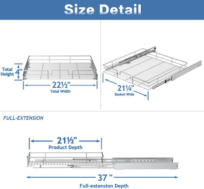 ROOMTEC Pull Out Cabinet Organizer, Pull Out Shelves 5½" W x 21½" D, Heavy Duty Cabinet Drawers Slide Out Kitchen Organizers Storage Shelf