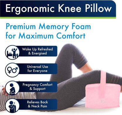Sports Medica Doctor Developed Knee Pillow for Side Sleepers - Washable Cover Memory Foam Leg Pillow for Side Sleeping - Between Knee Hip Cushion
