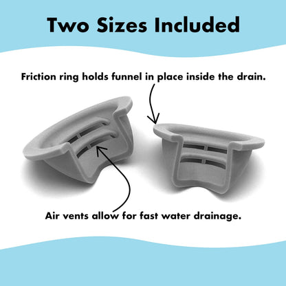 Bathtub Drain Funnel for Hair Clog Prevention, 2 Size Pack 1.3"-1.7" Tub Drains (Gray)