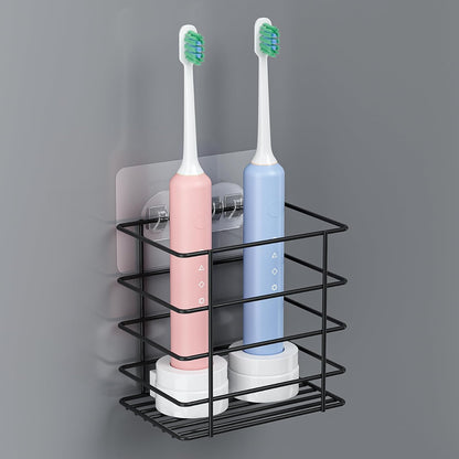 Open-Design Adhesive Shower Toothbrush Holder Wall Mounted with Drainage | Hanging Electric Tooth Brush Holder for Bathroom Wall Mirror, Metal Wall Toothpaste Storage Organizer for RV Camper, Black