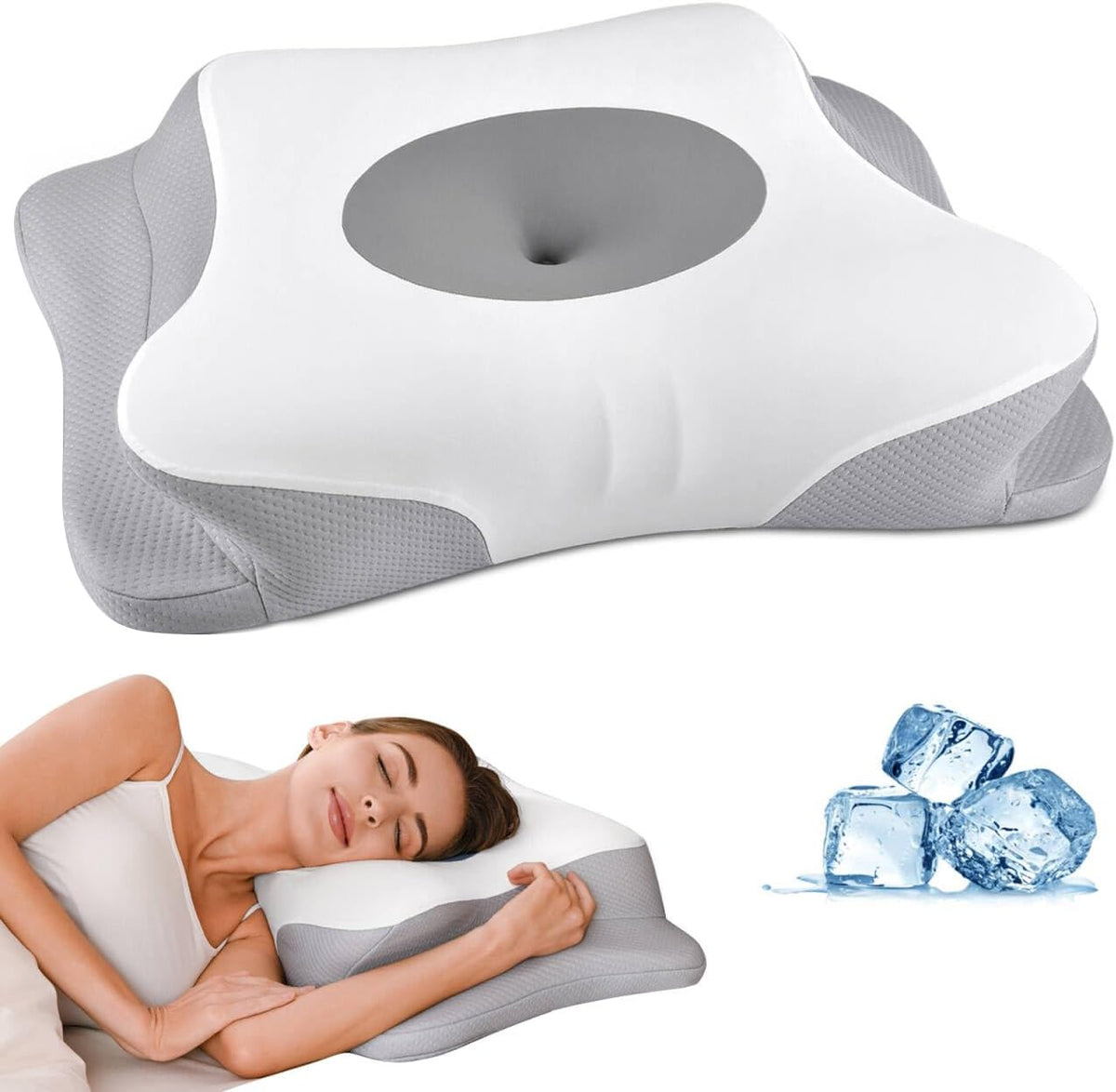 Cervical Pillow for Neck Pain Relief, Ergonomic Neck Pillow for Sleeping, Contour Side Sleeper Pillow for Neck Support, Orthopedic Cooling Memory Foam Pillows for Back Stomach Sleepers (Blue)