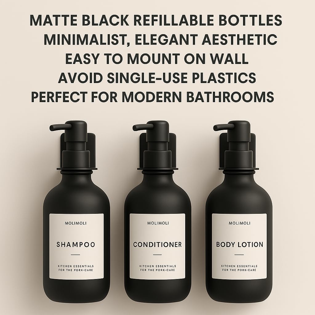 Molimoli Soap Dispenser, Bathroom Soap Dispenser Set, Glass Dispenser, Soap Dispenser for Kitchen, Kitchen Soap Dispenser Pump, 500ml/16.9 Oz, Set of 3, Black