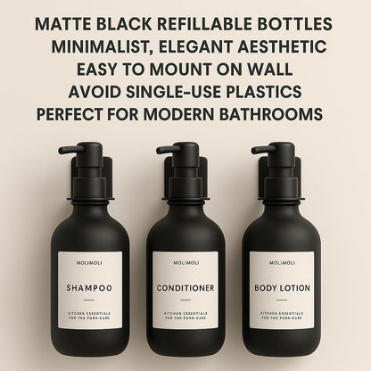 Molimoli Soap Dispenser, Bathroom Soap Dispenser Set, Glass Dispenser, Soap Dispenser for Kitchen, Kitchen Soap Dispenser Pump, 500ml/16.9 Oz, Set of 3, Black