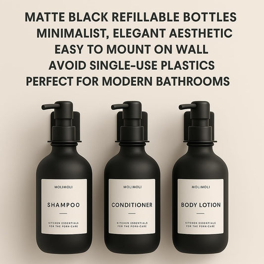 Molimoli Soap Dispenser, Bathroom Soap Dispenser Set, Glass Dispenser, Soap Dispenser for Kitchen, Kitchen Soap Dispenser Pump, 500ml/16.9 Oz, Set of 3, Black