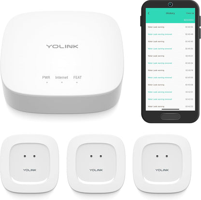 YoLink Water Leak Starter Kit: Hub + 6 Leak Sensor 1 (Silent), LoRa Long-Range, App/SMS/Email Alerts, D2D Offline Triggers, 2 AAA Up to 5-Year Battery, Compatible with Alexa/IFTTT/Home Assistant
