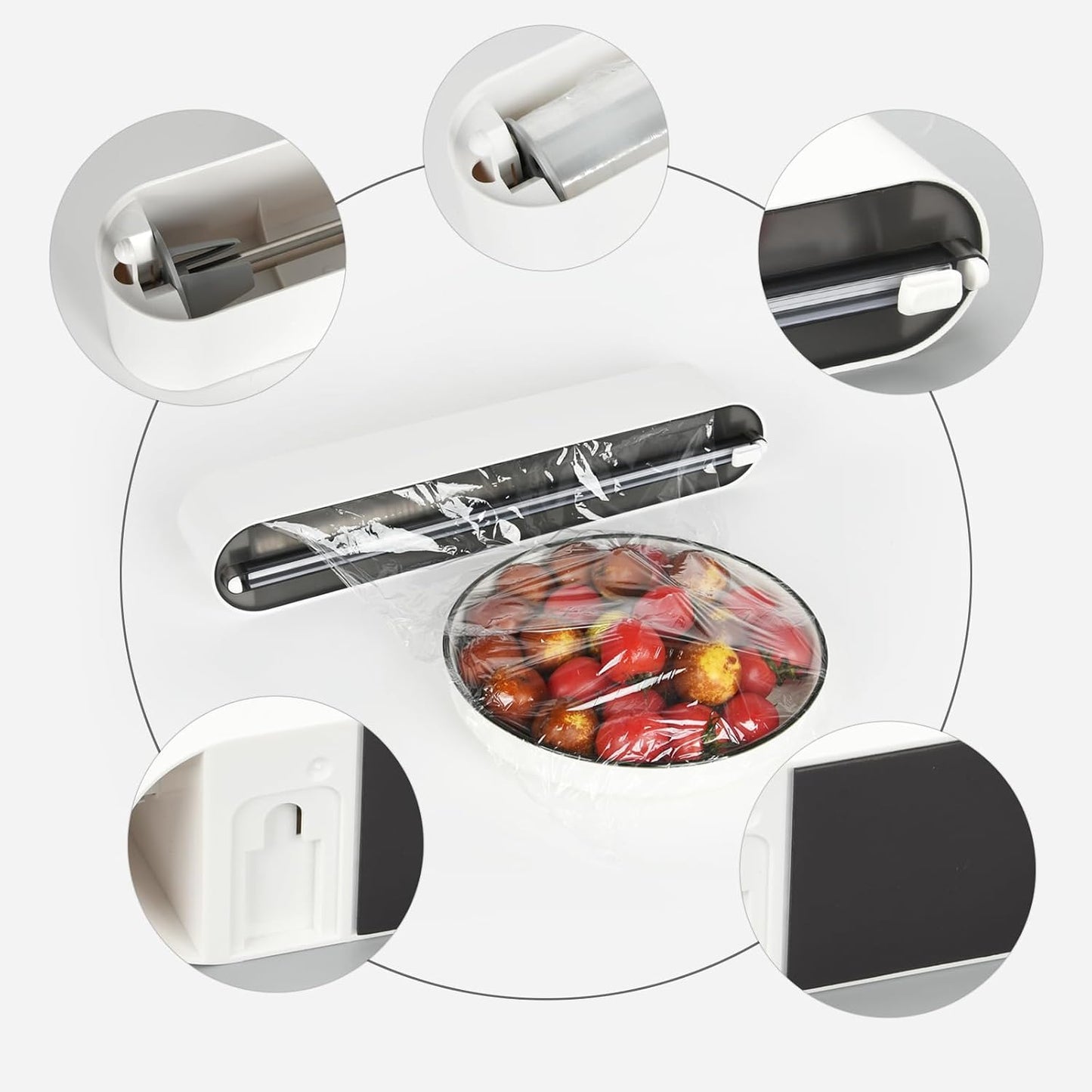 Stainless Steel & Plastic Wrap Dispenser with Cutter, Magnetic No-Drill Wall Mount Aluminum Foil Holder with Slide Cutter, for Cabinets, Space-Saving Kitchen Organizer (Silvery-Stainless Steel)