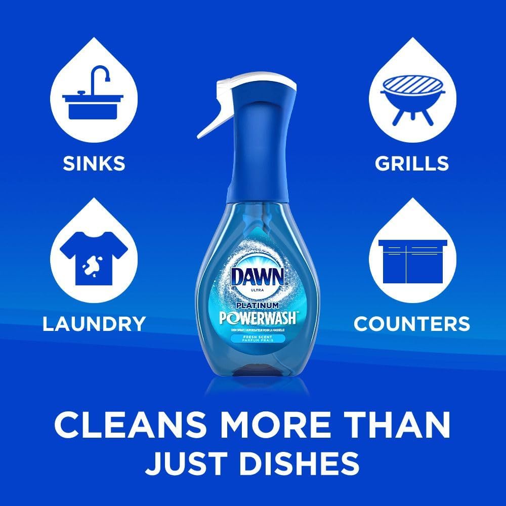 Dawn Powerwash Spray, Dish Soap, Dishwashing Liquid, Fresh, 1 Starter Kit + 3 Refills, 4x16 Fl Oz