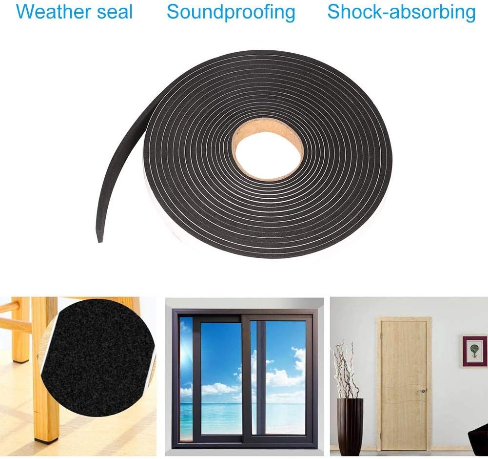 2 Rolls Foam Seal Tape for Door Window Insulation, Soundproof and Shockproof Foam Adhensive Strip, 3/8" Wx3/16 T Single Sided Foam Tape, Cold Air and Draft Closed Cell Seal Strip,Total 32FT