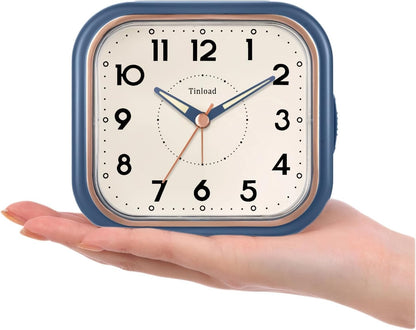 Tinload 4.3" Vintage Retro Analog Alarm Clock, Super Silent Non Ticking Clock with Manual Light, Snooze, Battery Operated, Simply Design, for Living Room, Bedroom, Bedside, Desk(Blue-V2)