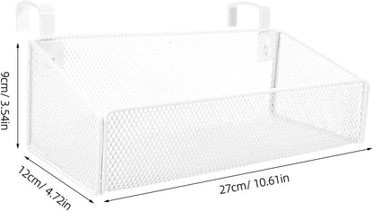 Luxshiny Bedside Hanging Storage Basket, Beside Shelf Metal Organizer Rack | No Drilling Required, Attaches to Bed Frame or Desk, Stores Phone and Books, 1 Basket with 10 Hooks