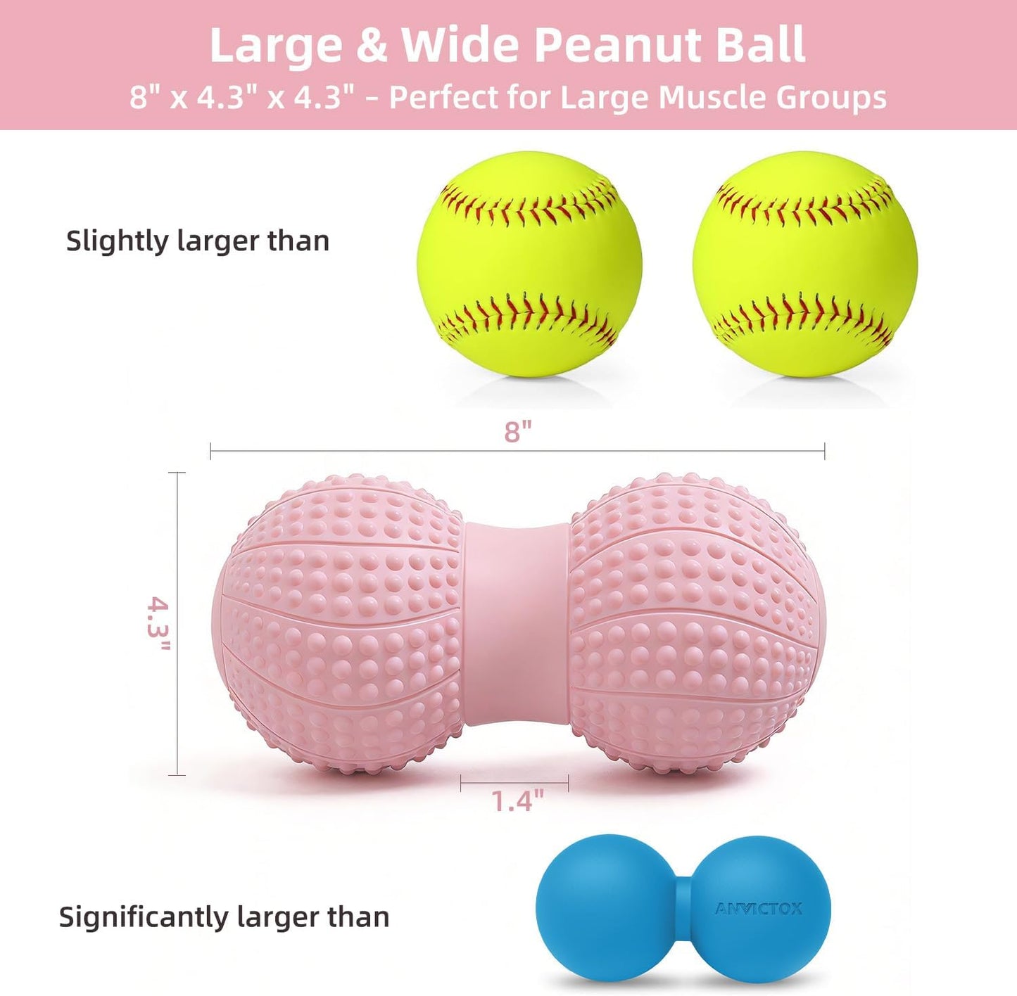 8 Inch Large Peanut Massage Ball Roller for Large Muscle Groups, Deep Tissue Double Massage Ball for Neck,Back,Leg,Low Back,Peanut Myofascia Release Ball for Muscle Knots&Physical Therapy