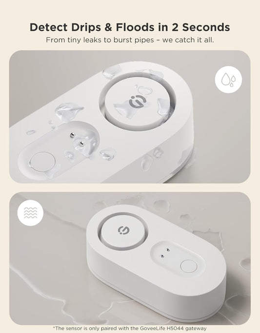 GoveeLife Upgraded Water Leak Detector with 105dB Adjustable Alarm, 5 Pack | Dual probes detect leaks, 5Yr Battery Life, IP67, Suit for Home, Basement, and Kitchen, Cannot Connect to WiFi Directly