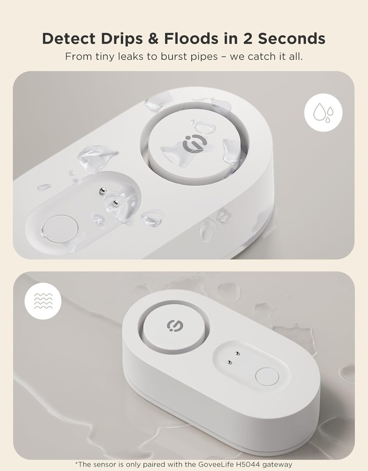 GoveeLife Upgraded Smart Water Leak Detector 1s with High Alarm, 4 Pack | 1804ft Ultra-Long Range, WiFi Water Sensor with SMS/Email/APP Push, 5Yr Battery Life,IP67, Suit for Home, Basement, Kitchen