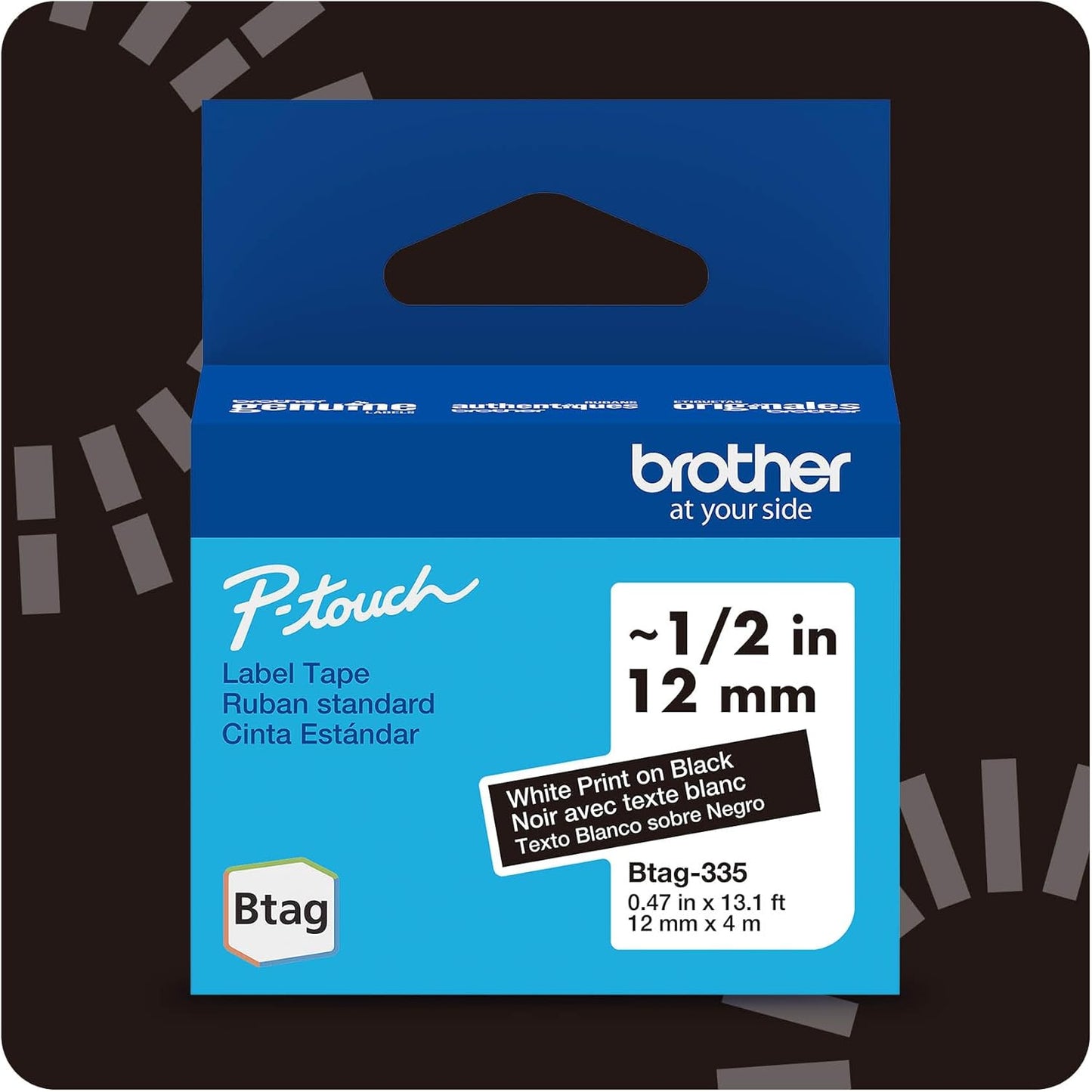 Brother Genuine P-Touch Btag BTAG231 Black on White Label Tape ~1/2in by 13.1ft (12mm x 4m). (Works Only with Brother PT-N10, PT-N20, PT-N25BT Label Makers)