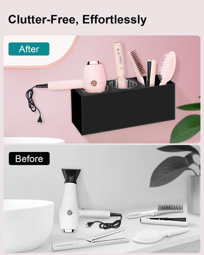 Hair Tool Organizer, Hair Dryer Holder with Heatproof Steel Cups, Acrylic Vanity Organizer for Curling Iron, Flat Iron & Hair Brushes, Perfect for Bathroom (White, Standard)