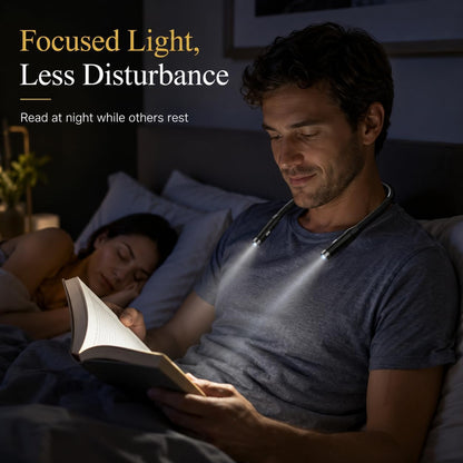 Neck Book Light, Black | Reading Lights for Books in Bed, 3-Level Brightness LED, Hands-Free, USB Rechargeable, Long-Lasting, For Reading