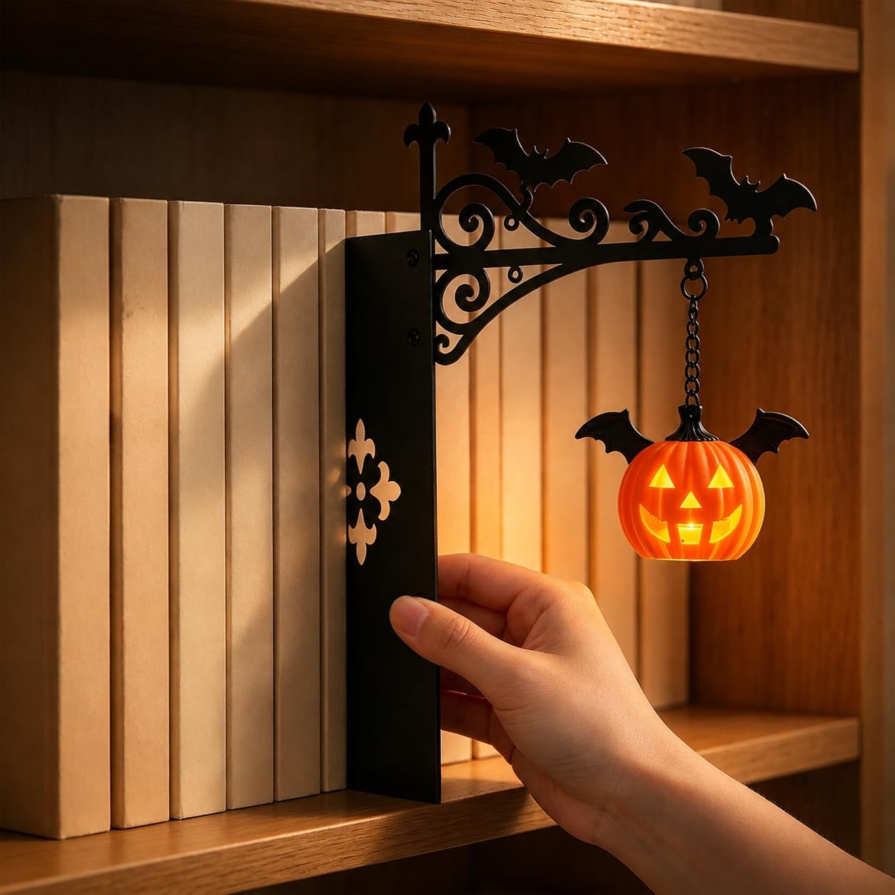 Library Lantern-Decorative Bookshelf Lighting, Mini Bookshelf Lamp Slides Between Books, Warm Amber LED Bookshelf Lights for Book Nook, Shelf Decor Gift for Book Lovers(Classic Lantern)