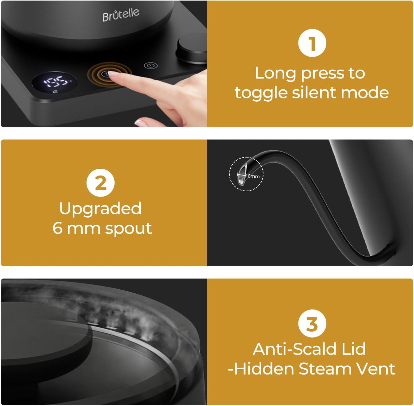 Gooseneck Electric Kettle Coffee Kettle with ±1°F Temperature Control, 27oz/0.8L 1200W Rapid Heating, 2Hours Keep Warm Automatic Shut Off Stainless Steel for Pour Over Coffee & Tea - Black
