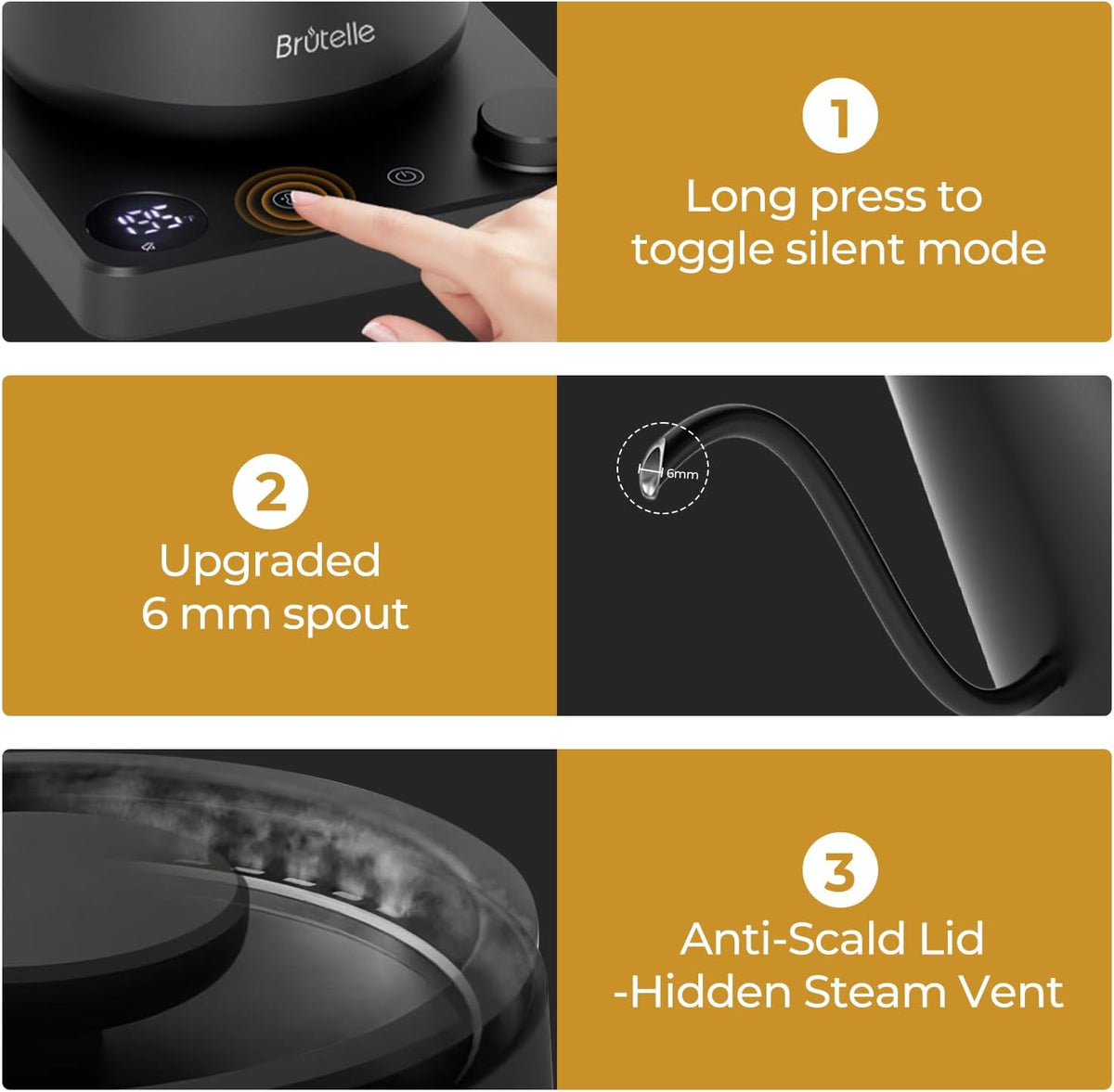 Gooseneck Electric Kettle Coffee Kettle with ±1°F Temperature Control, 27oz/0.8L 1200W Rapid Heating, 2Hours Keep Warm Automatic Shut Off Stainless Steel for Pour Over Coffee & Tea - Black