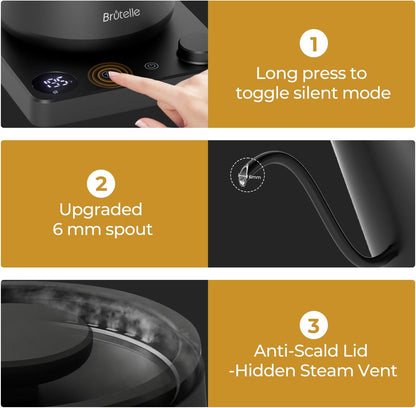 Gooseneck Electric Kettle Coffee Kettle with ±1°F Temperature Control, 27oz/0.8L 1200W Rapid Heating, 2Hours Keep Warm Automatic Shut Off Stainless Steel for Pour Over Coffee & Tea - Black