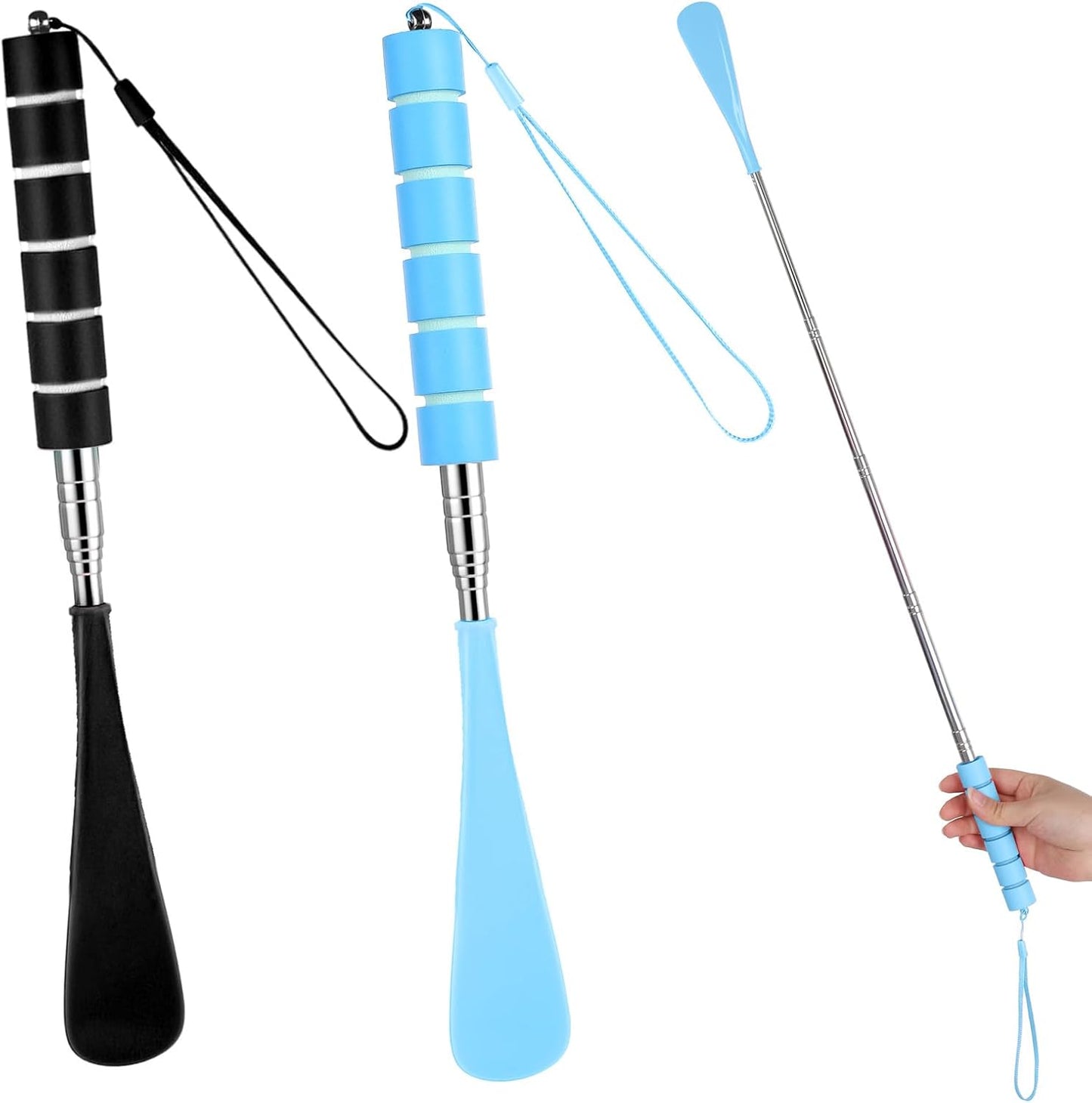 2 Pack Shoe Horn Long Handle, Metal Telescopic Foldable Shoehorn | Retractable Extended Boot Horn for Cowboy Boots, Travel Shoe Helper for Seniors/Pregnant Women