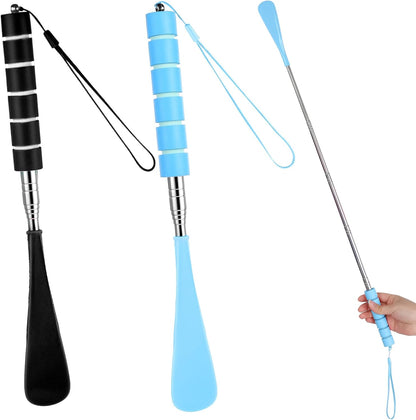 2 Pack Shoe Horn Long Handle, Metal Telescopic Foldable Shoehorn | Retractable Extended Boot Horn for Cowboy Boots, Travel Shoe Helper for Seniors/Pregnant Women