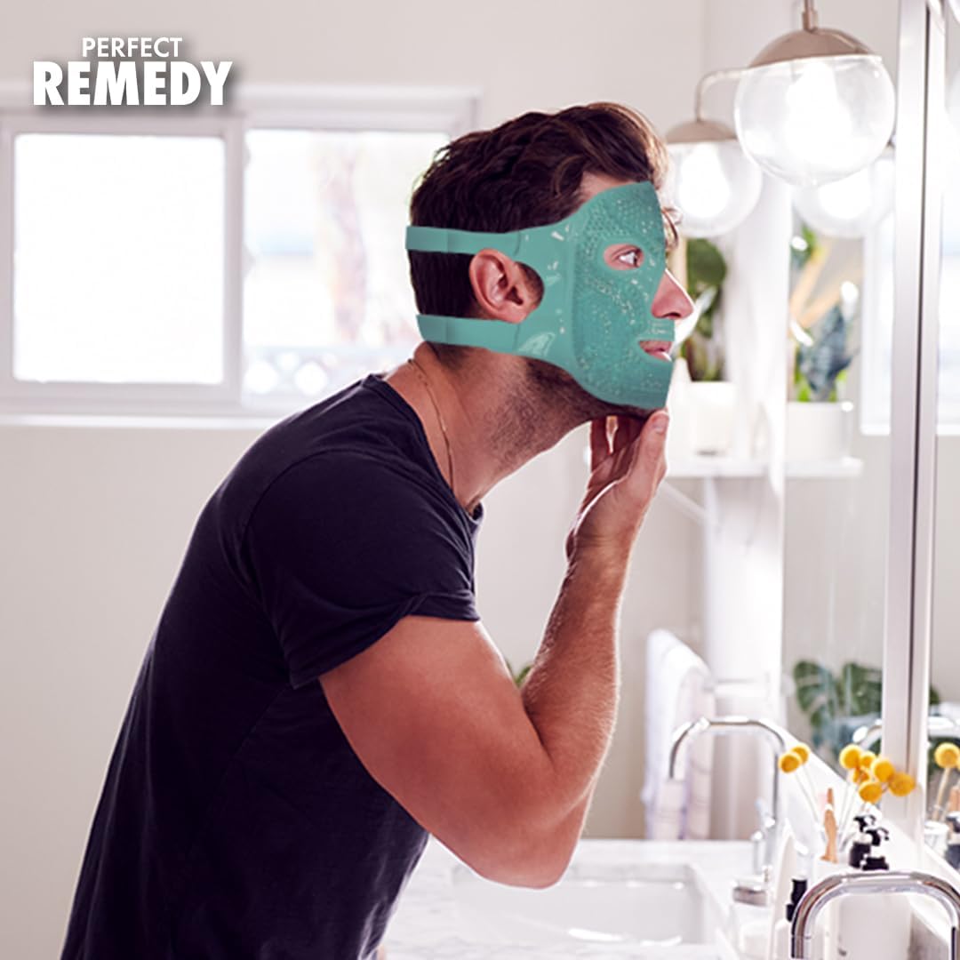 Perfect Remedy Face Ice Pack, Reusable Hot & Cold Ice Face Mask, Gel Compress for Helping with Puffy Eyes and aiding in Conditions of Swelling, Facial Spa Cooling Mask for Women and Men (Blue)