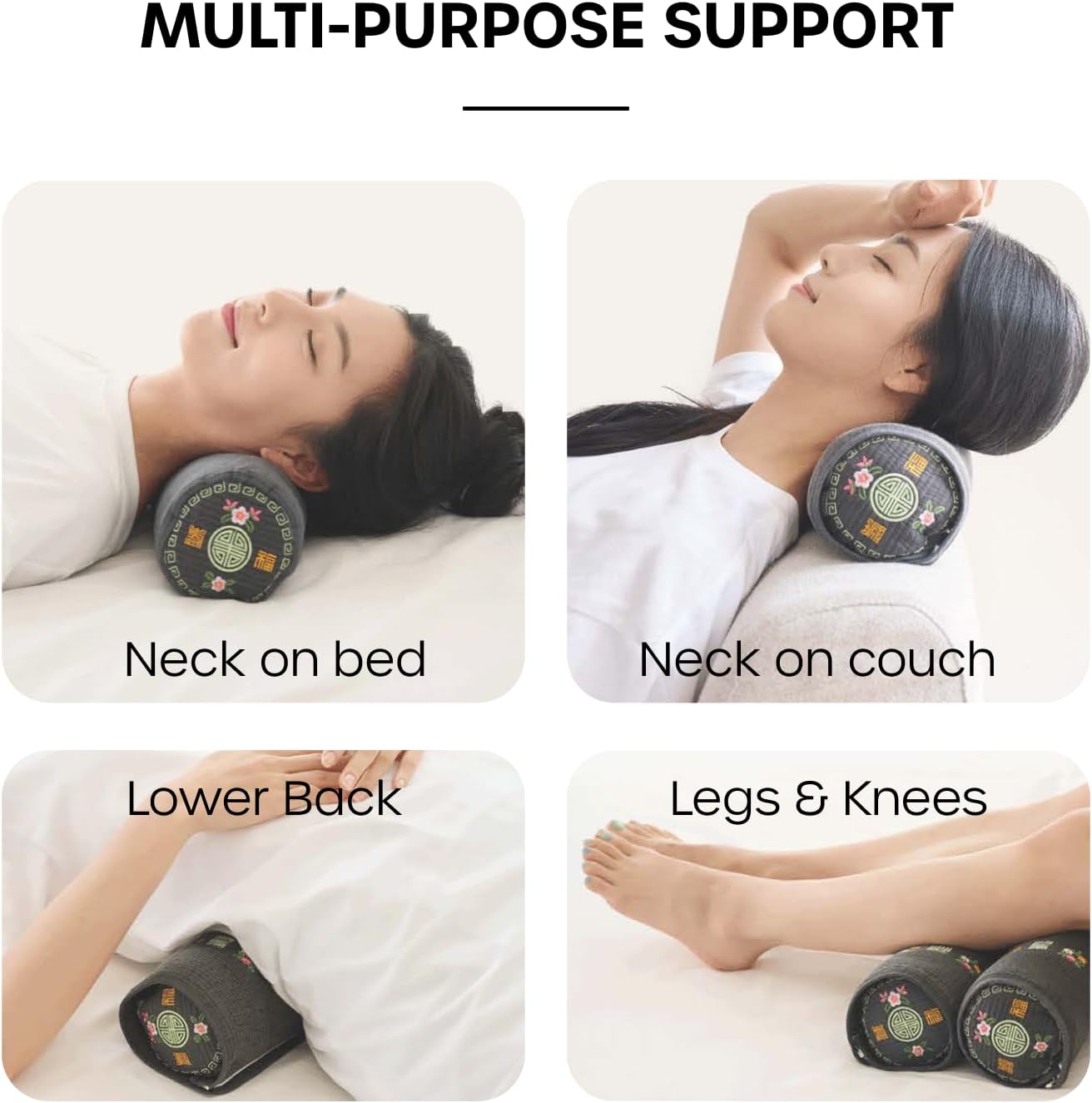 12-inch Korean Buckwheat Cervical Neck Roll — Compact Cypress-Filled Bolster Pillow for Targeted Neck Support (BTS Jungkook's Pick) — Adjustable Firmness, Organic Cotton Cover