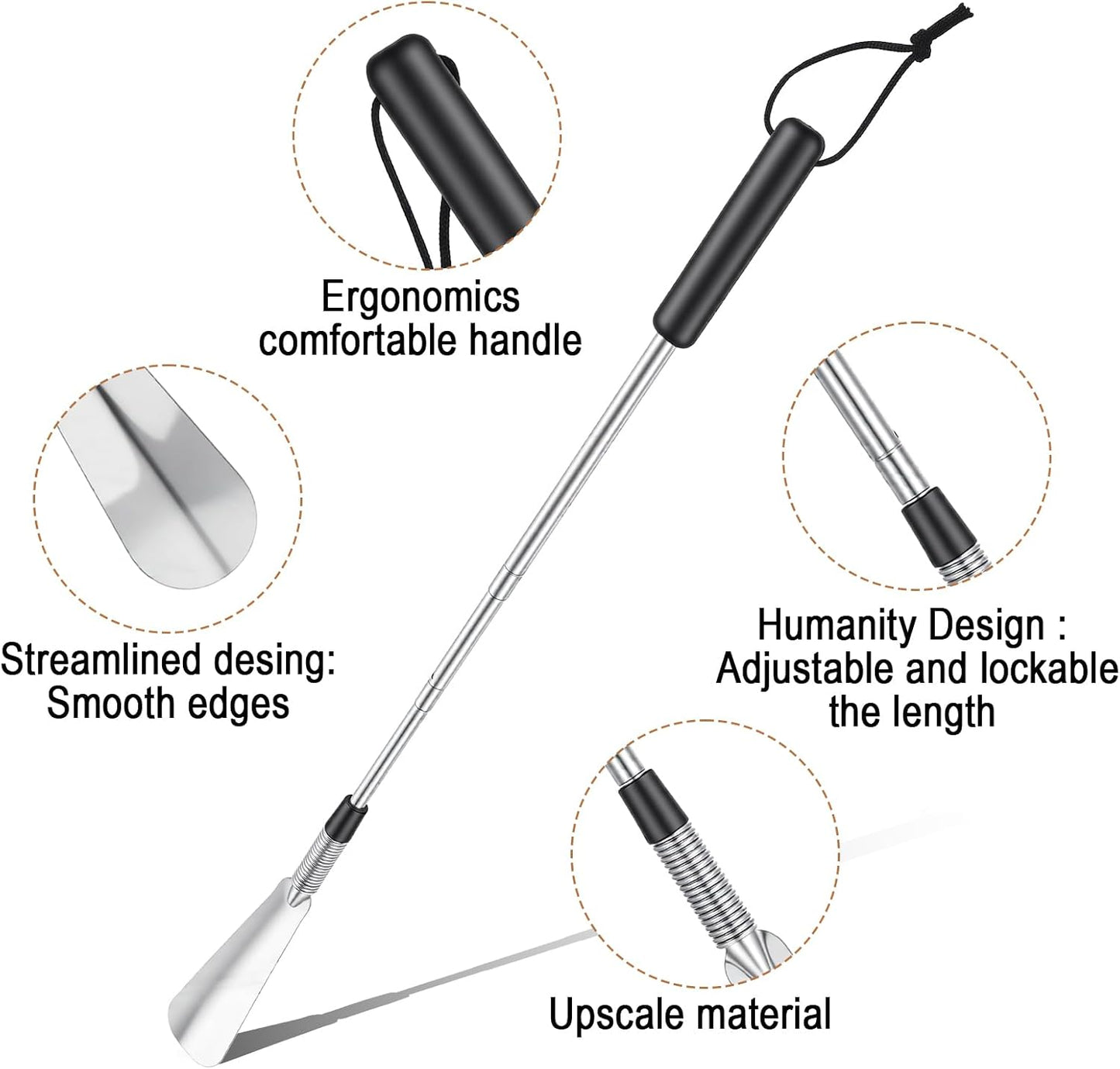 Shoe Horn Long Handle Retractable Aluminum Shoe Horn Folding Portable Adjustable Telescopic Horns for Seniors Men Boots Women