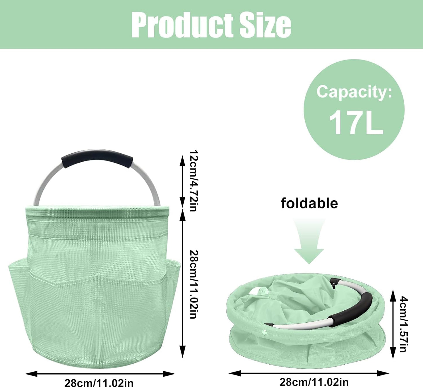 Qivine 17L Cleaning Caddy with Handle, Foldable Cleaning Supply Caddy(Blue) | Cleaning Caddy for Cleaning Supplies, Portable Cleaning Supplies Organizer with 6 Pockets, Cleaning Bucket for Kitchen Garden
