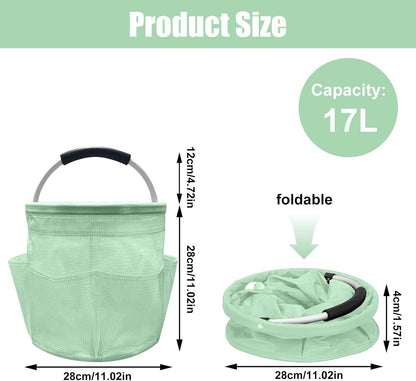 Qivine 17L Cleaning Caddy with Handle, Foldable Cleaning Supply Caddy(Blue) | Cleaning Caddy for Cleaning Supplies, Portable Cleaning Supplies Organizer with 6 Pockets, Cleaning Bucket for Kitchen Garden