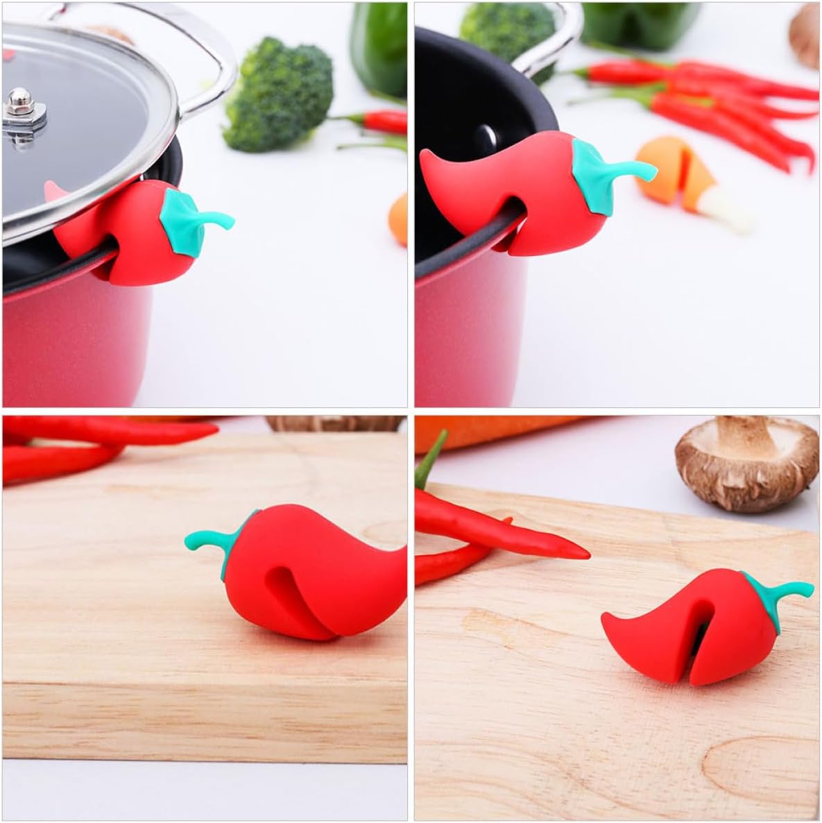 Healeved 6pcs Small Pepper-shaped Silicone Pot Lid Spill-proof Lifters Boil Stopper Pan Protectors for Kitchen Cooking