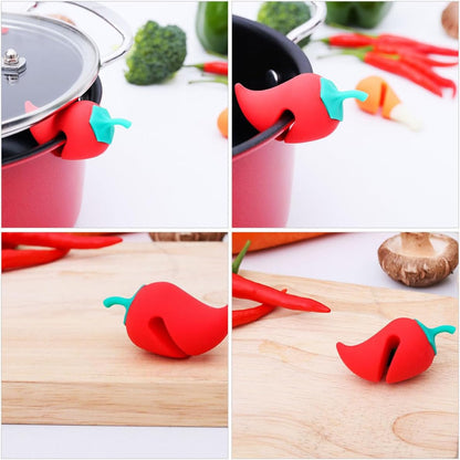 Healeved 6pcs Small Pepper-shaped Silicone Pot Lid Spill-proof Lifters Boil Stopper Pan Protectors for Kitchen Cooking